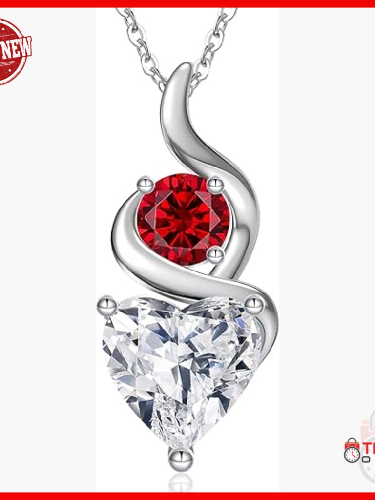 Sterling Silver Double Birthstone Heart Pendant Necklace With I Love You